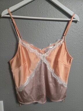 DNA couture Peach and Mauve Satin Lace-Trim Tank Top